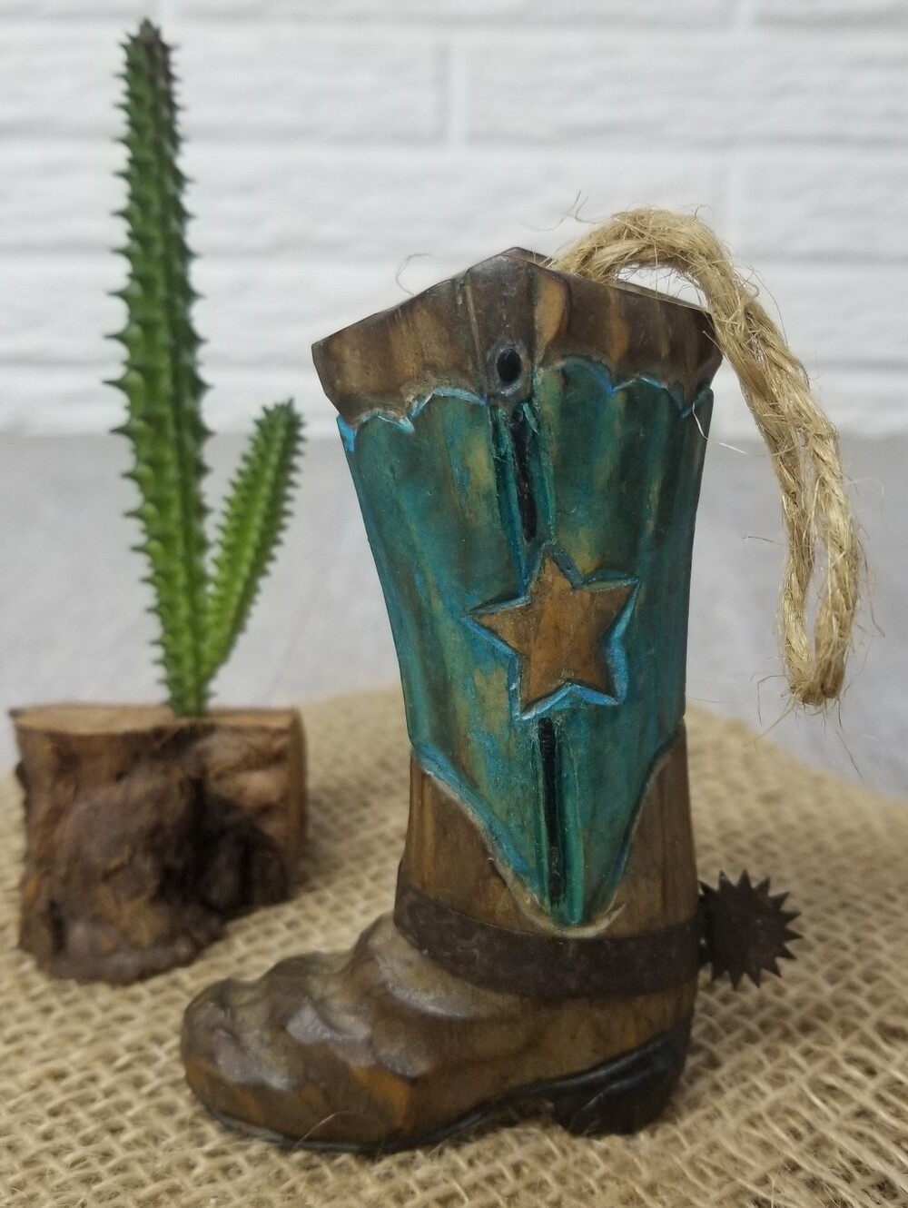 Rustic Wooden Cowboy Boot Ornament